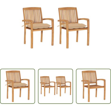 vidaXL Sillas de jardín de madera -  Sillas de jardín 2 uds con cojines madera maciza de teca beige