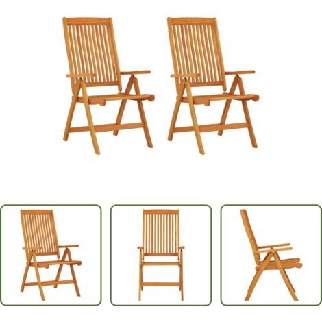 vidaXL Sillas de jardín de madera -  Sillas de jardín plegables 2 uds madera maciza de eucalipto