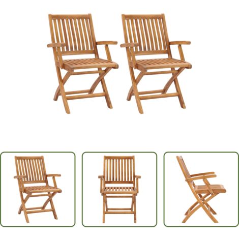 vidaXL Sillas de jardín de madera - Sillas de jardín plegables 2 unidades madera maciza de teca