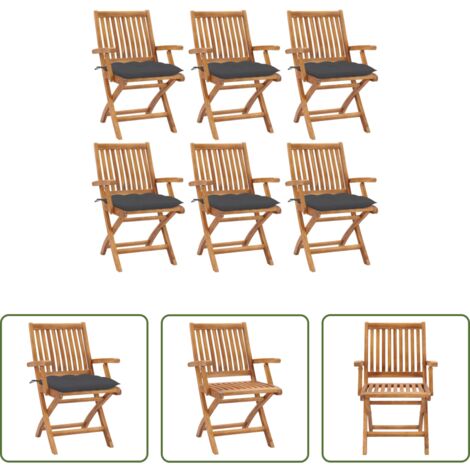 vidaXL Sillas de jardín de madera -  Sillas de jardín plegables 6 uds madera maciza teca con cojines