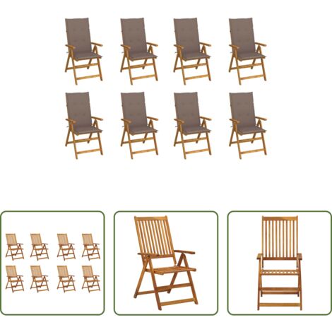 vidaXL Sillas de jardín de madera -  Sillas de jardín plegables y cojines 8 uds madera maciza acacia