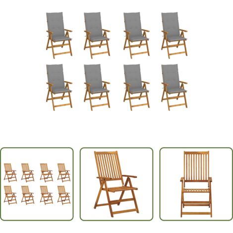 vidaXL Sillas de jardín de madera -  Sillas de jardín plegables y cojines 8 uds madera maciza acacia