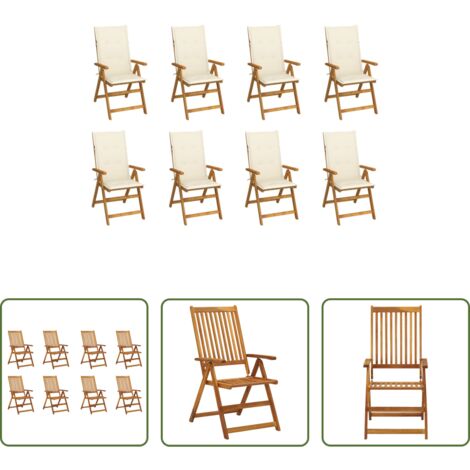 vidaXL Sillas de jardín de madera -  Sillas de jardín plegables y cojines 8 uds madera maciza acacia