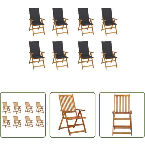 vidaXL Sillas de jardín de madera -  Sillas de jardín plegables y cojines 8 uds madera maciza acacia