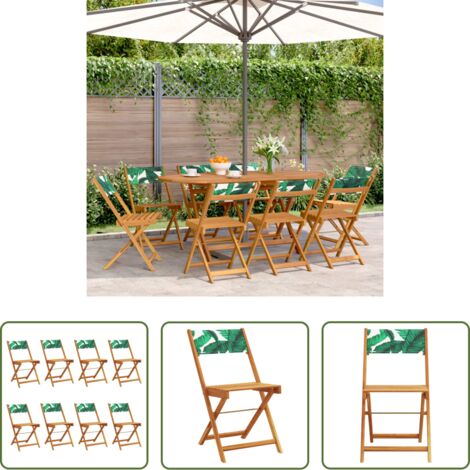 vidaXL Sillas de jardín de madera -  Sillas de jardín reclinables 8 uds madera maciza y tela verde