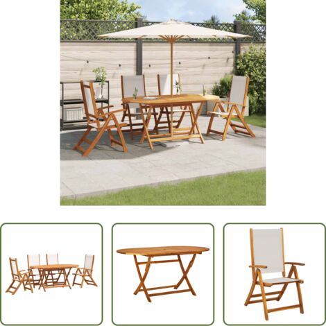 vidaXL Sillas de jardín -  Juego comedor de jardín 5 pzas madera maciza acacia y textileno