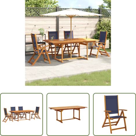 vidaXL Sillas de jardín -  Juego comedor de jardín 5 pzas madera maciza acacia y textileno