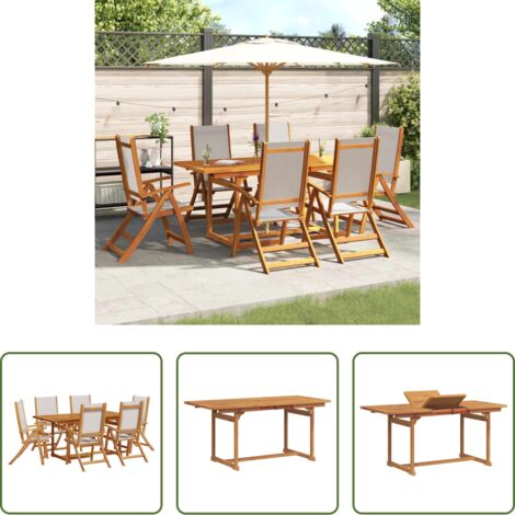 vidaXL Sillas de jardín -  Juego comedor de jardín 7 pzas madera maciza acacia y textileno