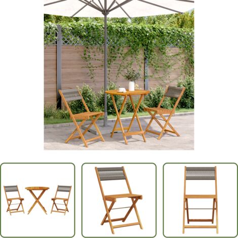 vidaXL Sillas de jardín -  Juego de bistro de 3 piezas polipropileno y madera maciza gris