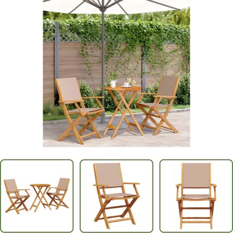 vidaXL Sillas de jardín -  Juego de bistro de 3 piezas tela y madera maciza taupe