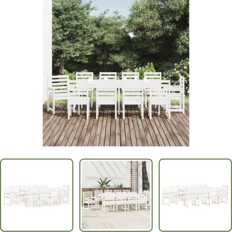 vidaXL Sillas de jardín -  Juego de comedor de jardín 11 piezas madera maciza pino blanco