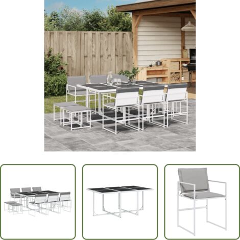vidaXL Sillas de jardín -  Juego de comedor de jardín 11 pzas con cojines textilene blanco