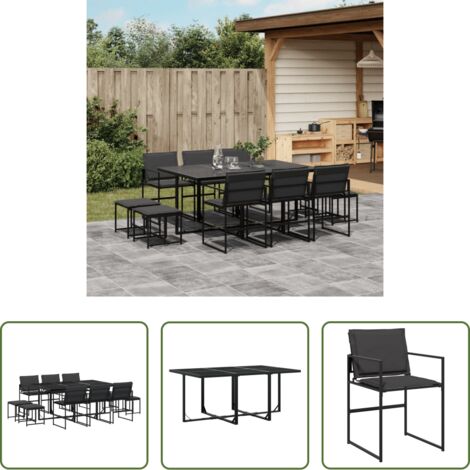 vidaXL Sillas de jardín -  Juego de comedor de jardín 11 pzas con cojines textileno negro