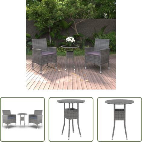 vidaXL Sillas de jardín -  Juego de comedor de jardín 3 piezas ratán sintético gris