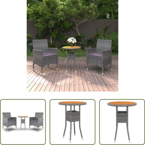 vidaXL Sillas de jardín -  Juego de comedor de jardín 3 piezas ratán sintético gris