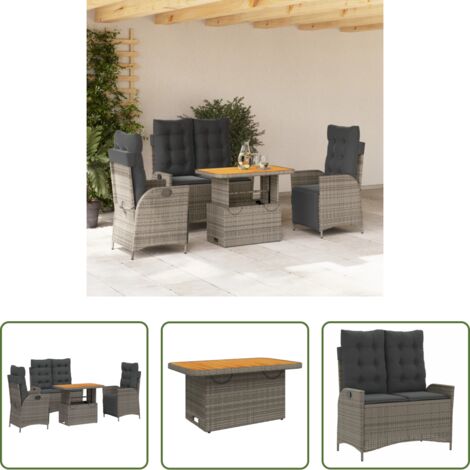 vidaXL Sillas de jardín -  Juego de comedor de jardín 4 piezas con cojines ratán PE gris