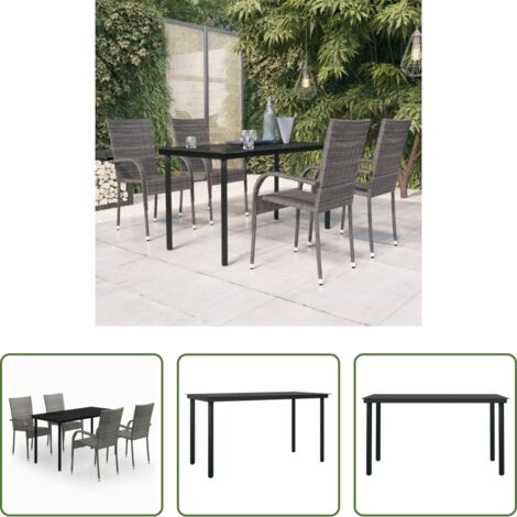 vidaXL Sillas de jardín -  Juego de comedor de jardín 5 piezas gris y negro