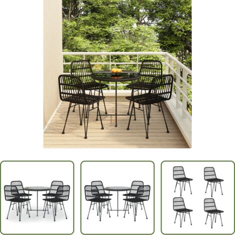 vidaXL Sillas de jardín -  Juego de comedor de jardín 5 piezas ratán sintético negro