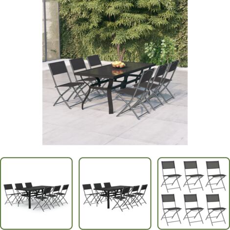 vidaXL Sillas de jardín -  Juego de comedor de jardín 7 piezas con cojines gris y negro