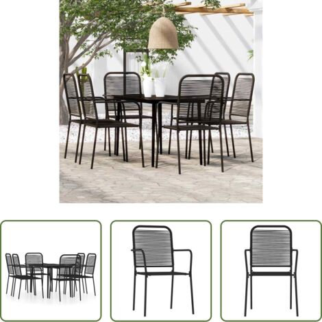 vidaXL Sillas de jardín -  Juego de comedor de jardín 7 piezas negro