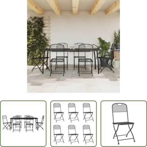 vidaXL Sillas de jardín -  Juego de comedor de jardín 7 pzas malla metálica gris antracita