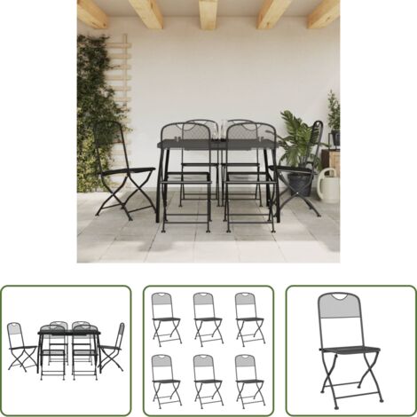 vidaXL Sillas de jardín -  Juego de comedor de jardín 7 pzas malla metálica gris antracita