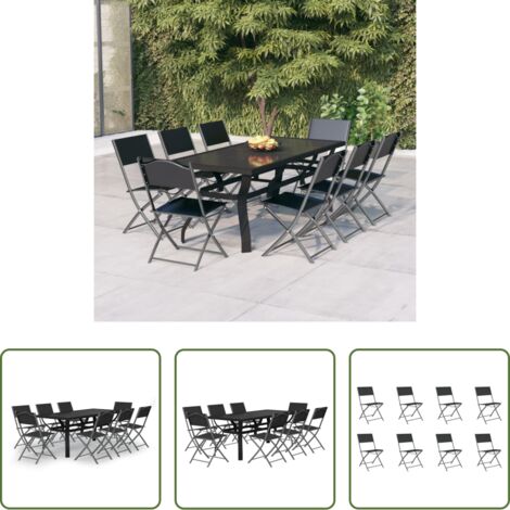 vidaXL Sillas de jardín -  Juego de comedor de jardín 9 piezas gris y negro