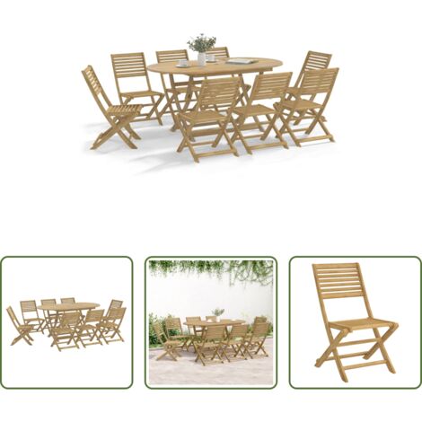 vidaXL Sillas de jardín -  Juego de comedor de jardín 9 piezas madera maciza de acacia