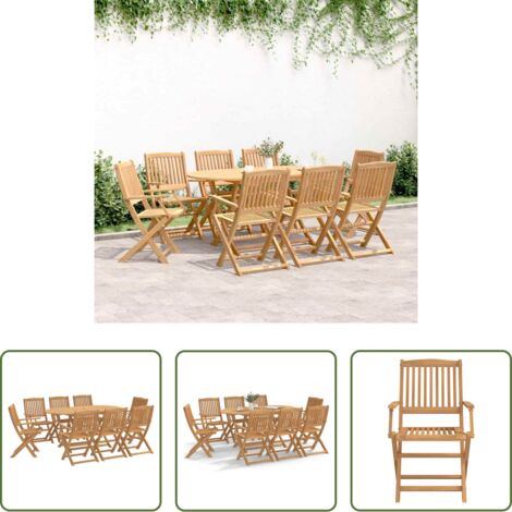 vidaXL Sillas de jardín -  Juego de comedor de jardín 9 piezas madera maciza de acacia