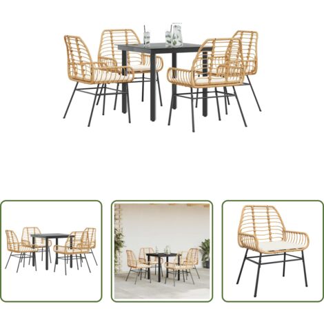 vidaXL Sillas de jardín -  Juego de comedor jardín 5 piezas cojines ratán sintético marrón