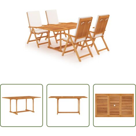 vidaXL Sillas de jardín -  Juego de comedor para jardín 5 piezas teca maciza y cojines