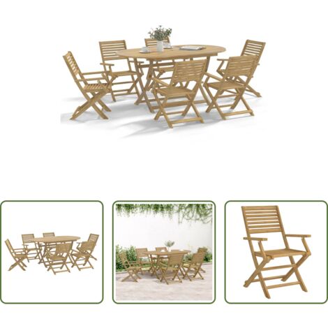 vidaXL Sillas de jardín -  Juego de comedor para jardín 7 piezas madera maciza acacia