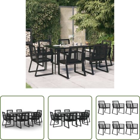 vidaXL Sillas de jardín -  Juego de comedor para jardín 7 piezas ratán PVC negro