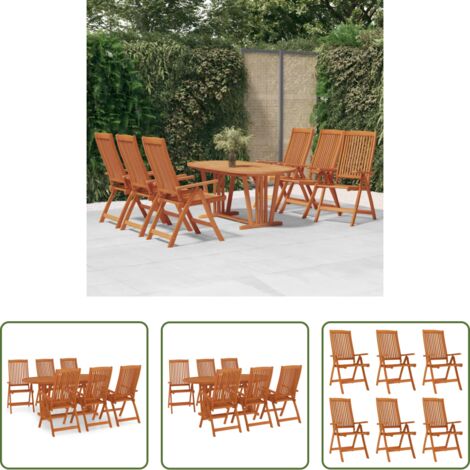 vidaXL Sillas de jardín -  Juego de comedor para jardín 7 pzas madera maciza de eucalipto