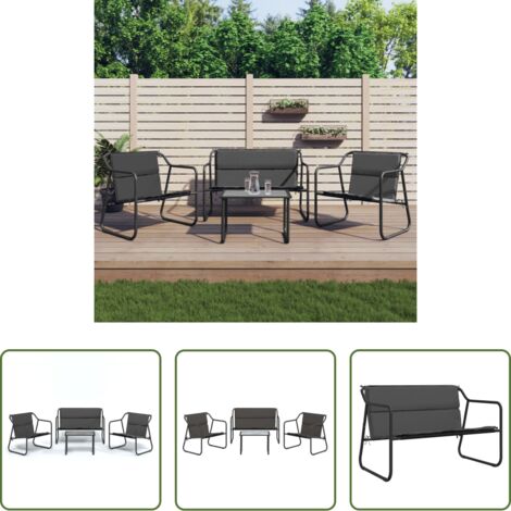 vidaXL Sillas de jardín -  Juego muebles de jardín 4 pzas y cojines acero gris antracita