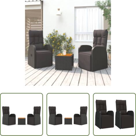 vidaXL Sillas de jardín -  Juego muebles jardín 3 pzas madera acacia ratán sintético negro