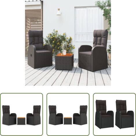 vidaXL Sillas de jardín -  Juego salón jardín 3 pzas madera acacia ratán sintético negro