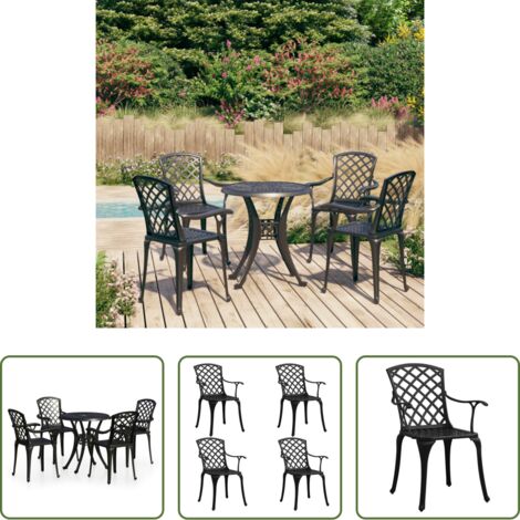 vidaXL Sillas de jardín -  Mesa y sillas de bistró 5 piezas aluminio fundido negro