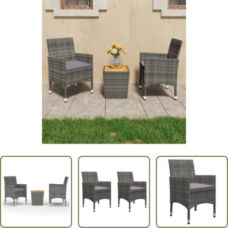 vidaXL Sillas de jardín - Muebles de jardín 3 pzas ratán sintético madera acacia gris