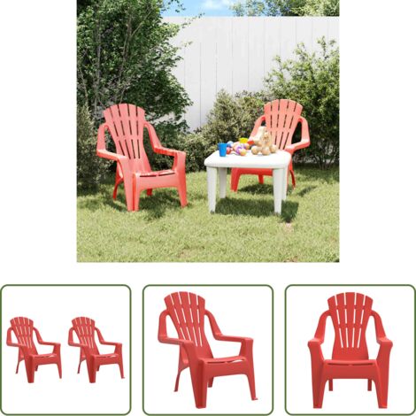 vidaXL Sillas de jardín para niños 2 uds -  Sillas de jardín niños 2 uds aspecto madera PP rojo 37x34x44 cm