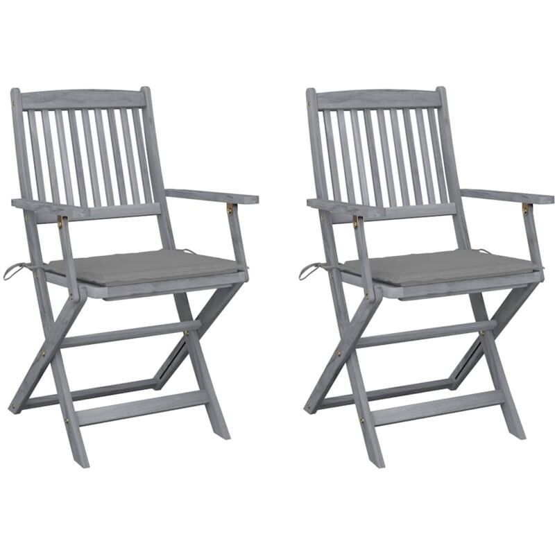 

vidaXL Sillas de jardín plegables 2 uds cojines madera maciza acacia - Gris