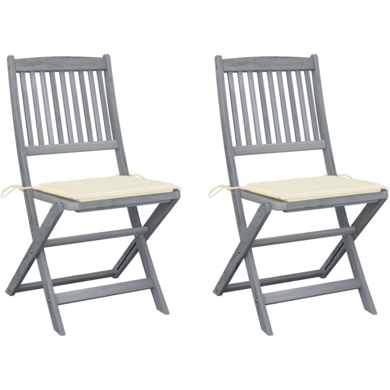 

vidaXL Sillas de jardín plegables 2 uds cojines madera maciza acacia - Crema