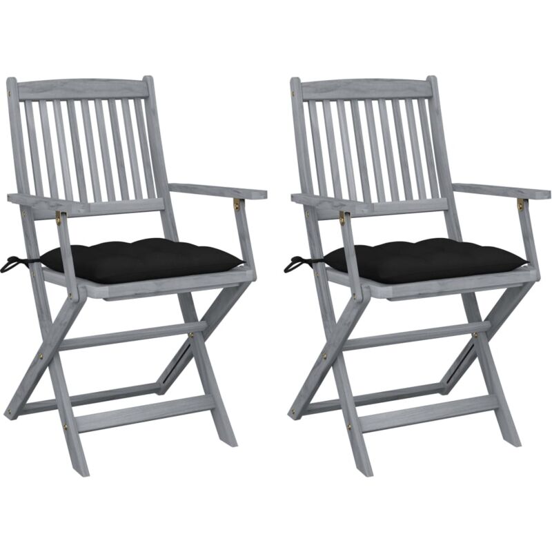 

vidaXL Sillas de jardín plegables 2 uds cojines madera maciza acacia - Negro