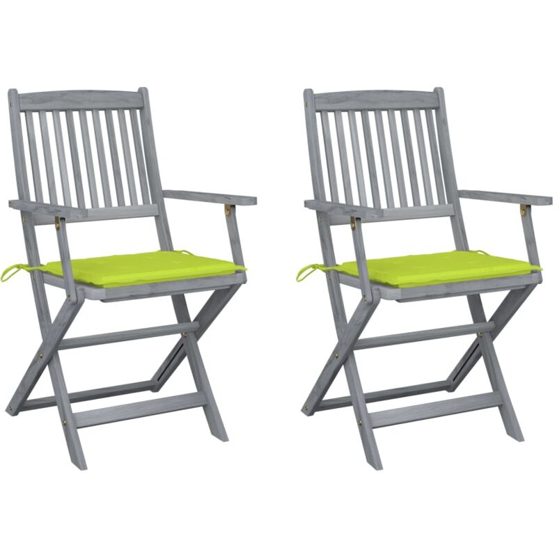 

vidaXL Sillas de jardín plegables 2 uds cojines madera maciza acacia - Verde