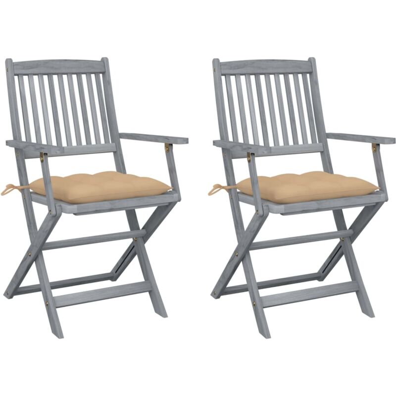 

vidaXL Sillas de jardín plegables 2 uds cojines madera maciza acacia - Marrón