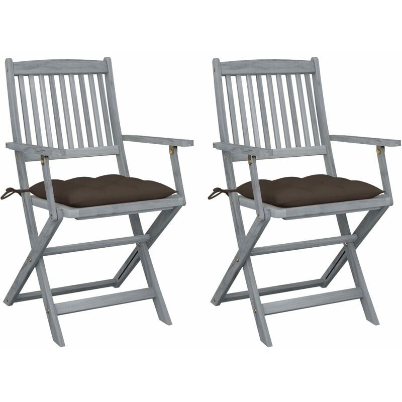 

vidaXL Sillas de jardín plegables 2 uds cojines madera maciza acacia - Marrón