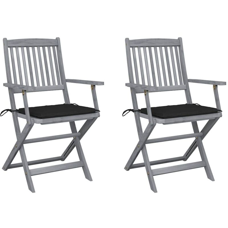 

vidaXL Sillas de jardín plegables 2 uds cojines madera maciza acacia - Negro