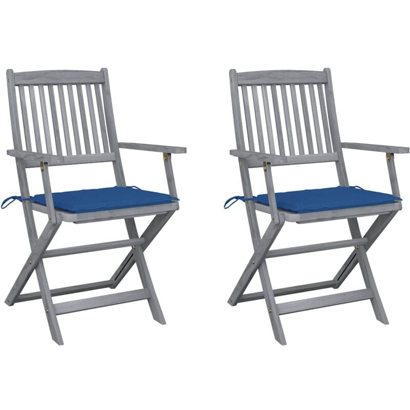 

vidaXL Sillas de jardín plegables 2 uds cojines madera maciza acacia - Azul