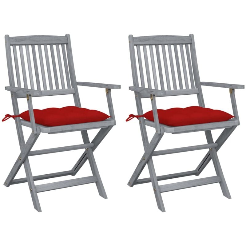 

vidaXL Sillas de jardín plegables 2 uds cojines madera maciza acacia - Rojo