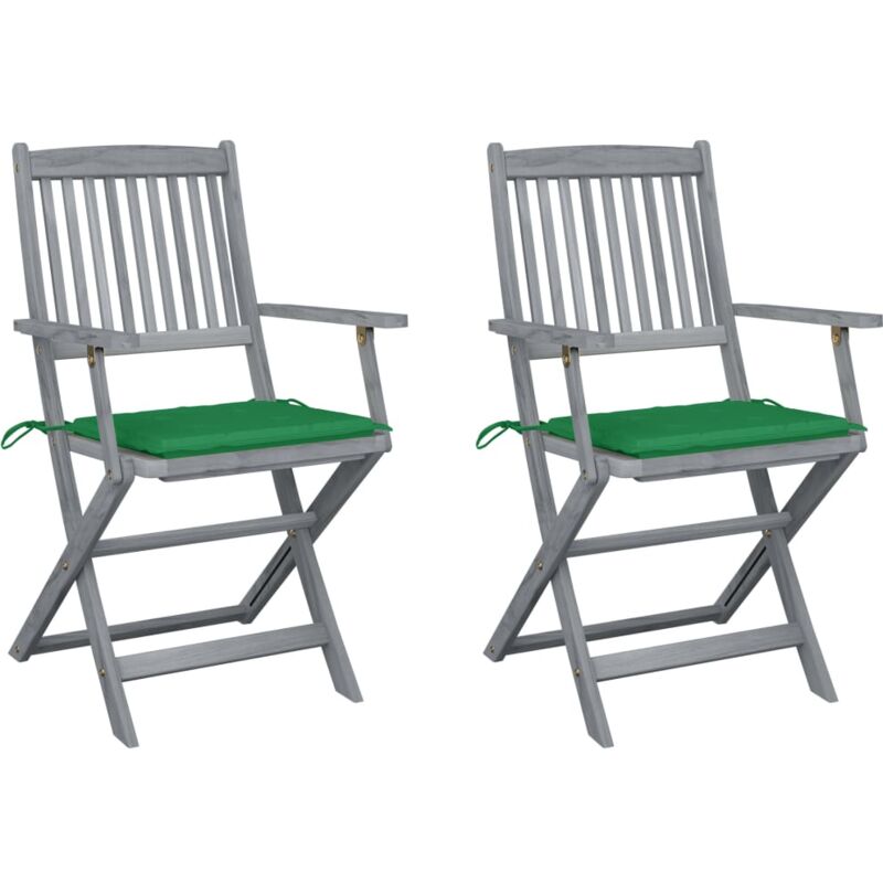 

vidaXL Sillas de jardín plegables 2 uds cojines madera maciza acacia - Verde